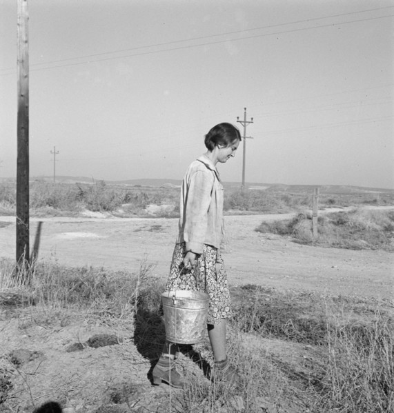 Mrs. Bartheloma hauls water from irrigation ditch. Nyssa Heights, Malheur County, Oregon.