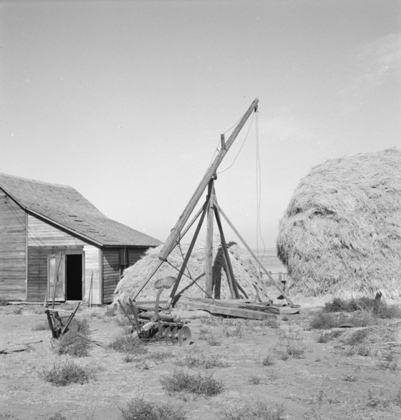 Type of hay derrick characteristic of Oregon landscape. Irrigon, Morrow County, Oregon.