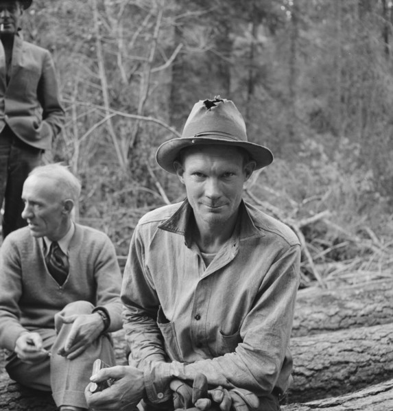 Member of the co-op in the woods. Ola self help cooperative sawmill. Gem County, Idaho.