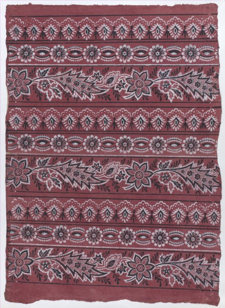 Sheet with three borders with paisley and floral patterns, late 18th-mid-19th century.