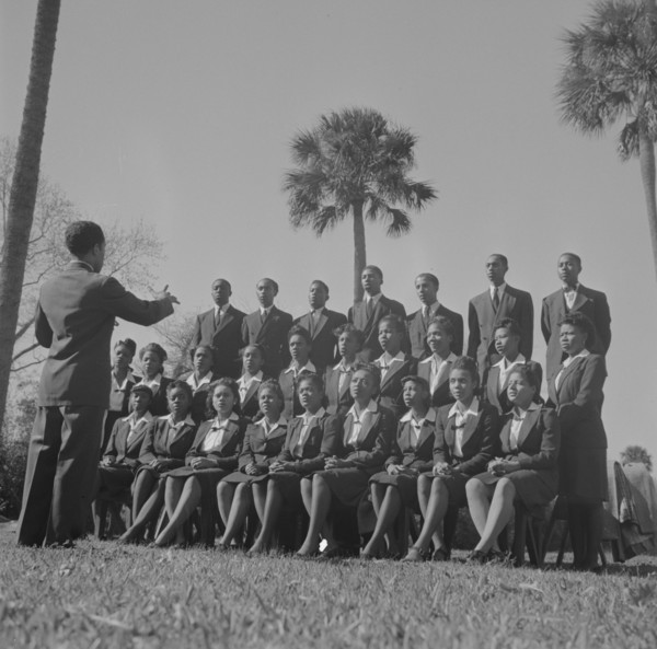 Daytona Beach, Florida. Bethune-Cookman College. Student choir singing on the campus.