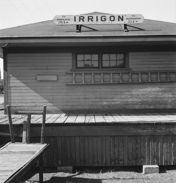 Detail of old railroad station. Small farming town, population 108. Irrigon, Oregon.