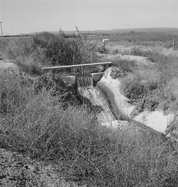 Irrigation ditch, showing drop in canal. Dead Ox Flat, Malheur County, Oregon.