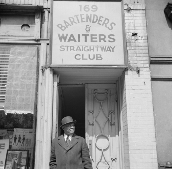 New York, New York. Bartenders' and waiters' club entrance in the Harlem area.