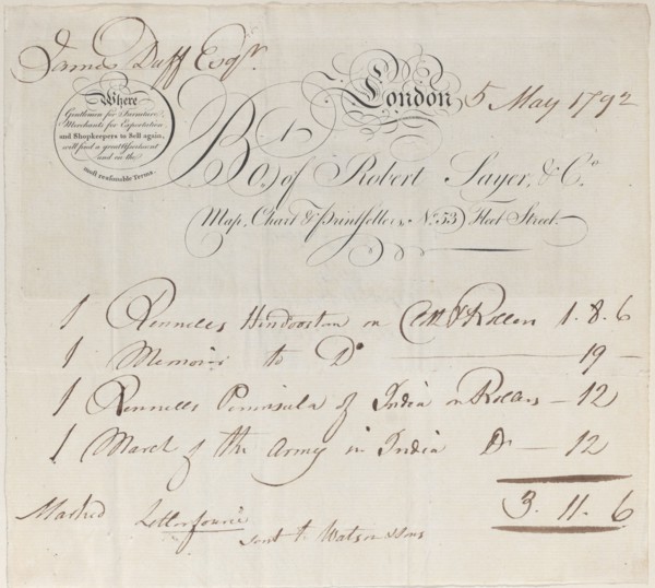 Trade Card for Robert Sayer & Co., Map, Chart and Printsellers, 19th century.