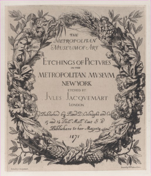 Title page, Etchings of Pictures in the Metropolitan Museum New York, 1871.