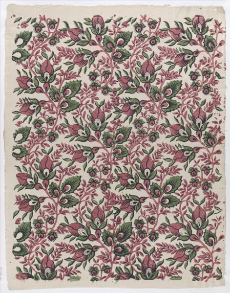 Sheet with overall floral and vine pattern, late 18th-mid-19th century.