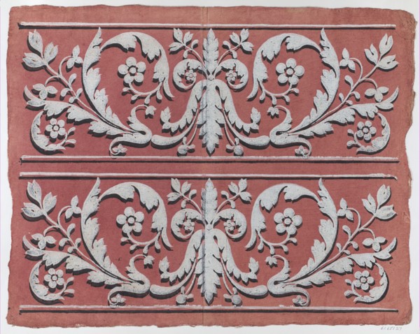 Sheet with two borders with rinceau motif, late 18th-mid-19th century.