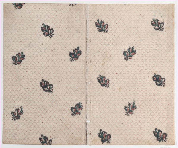 Sheet with overall dot and floral pattern, late 18th-mid-19th century.
