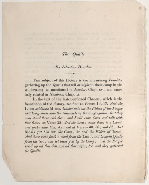 Sheet with "The Quails" by Sebastian Bourdon, 18th century.