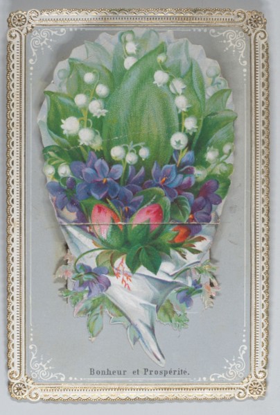 Valentine - Mechanical bouquet, baby boy bunting, ca. 1875.