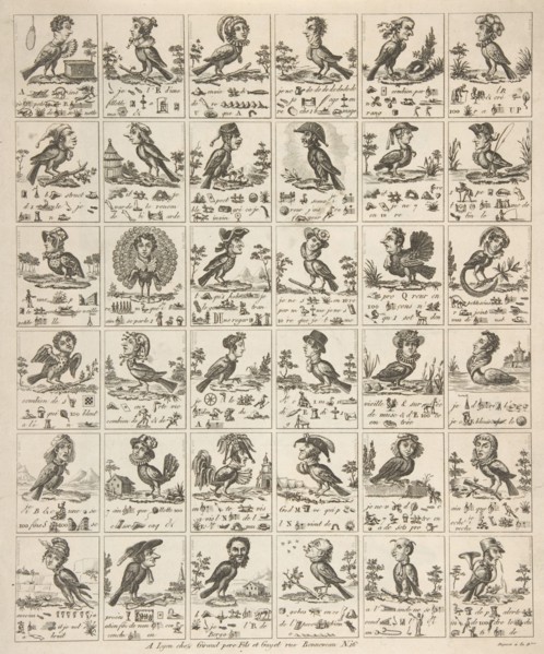 Sheet of Rebuses with Birds with Human Heads, ca. 1834.