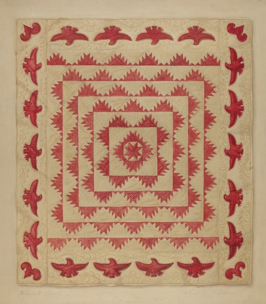 Patchwork Quilt with Eagles, c. 1938.