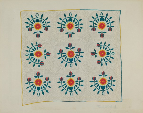 Cotton Quilt - Tulip Design, c. 1938.