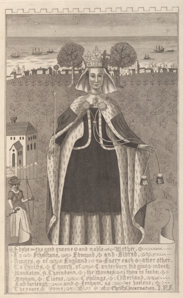 Edyve, the good queen and noble mother to Etheltane, Edmund and Eldred, Kinges of England, 1777. Creator: John Bayly.