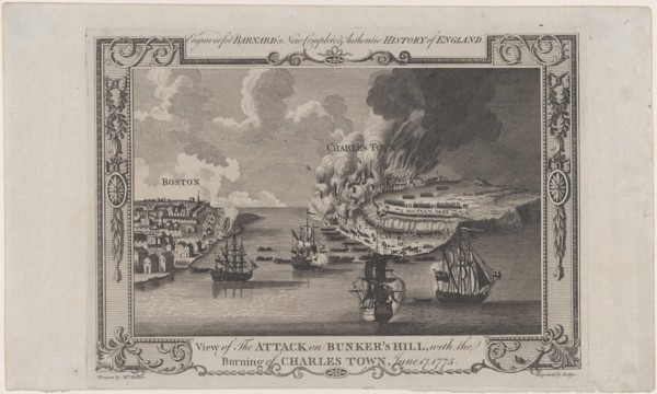 View of the Attack on Bunker's Hill, with the Burning of Charles Town, June 17, 1775, 1781-1783. Creator: John Lodge.