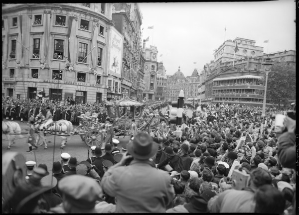 Coronation of Queen Elizabeth II, Trafalgar Square, City of Westminster, London, 1953. Creator: Ministry of Works.