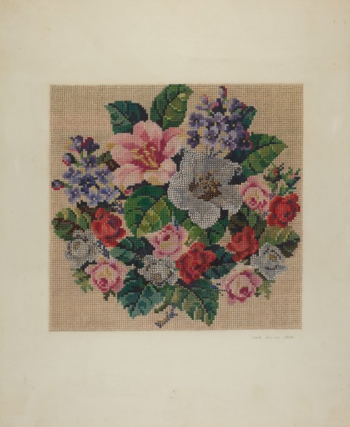Gros Point Needlework - Flowers, c. 1939. Creators: Ivar Julius, Albert Rudin.