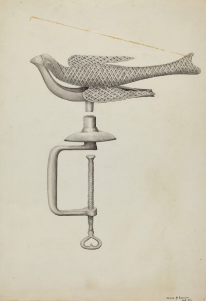 Silver Bird Sewing Holder, c. 1936. Creator: James M. Lawson.