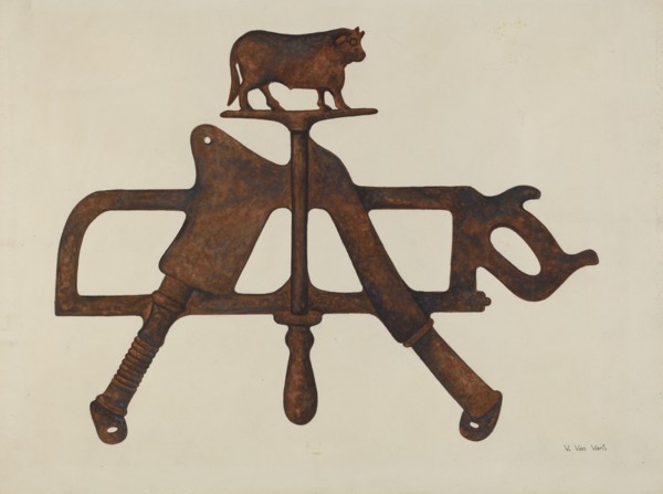 Butcher's Sign, c. 1938. Creator: Vera Van Voris.
