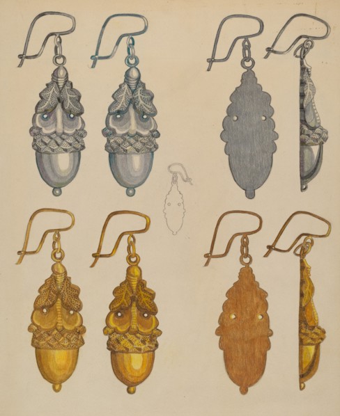 Earrings, c. 1937. Creator: Tulita Westfall.