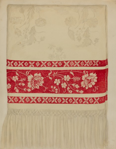Linen Towel - Flower Design, c. 1936. Creator: Eva Wilson.