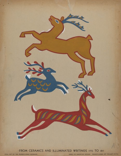 Drawing for Plate 3: From Portfolio "Folk Art of Rural Pennsylvania", c. 1939. Creator: Unknown.