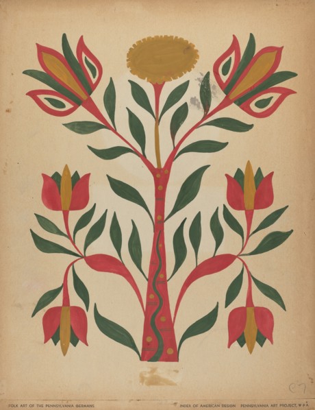 Drawing for Plate 7: From Portfolio "Folk Art of Rural Pennsylvania", c. 1939. Creator: Unknown.