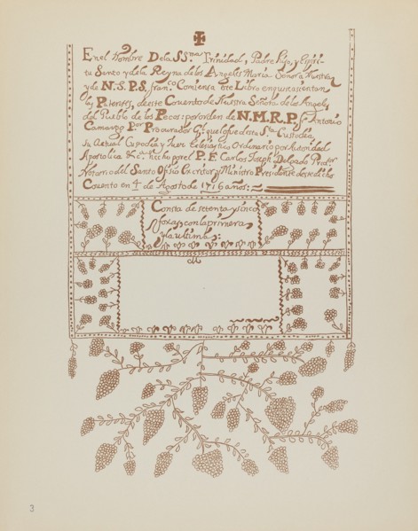 Plate 3: Pecos Book of Visitations: From Portfolio "Spanish Colonial Designs of New Mexico", 1935/19 Creator: Unknown.