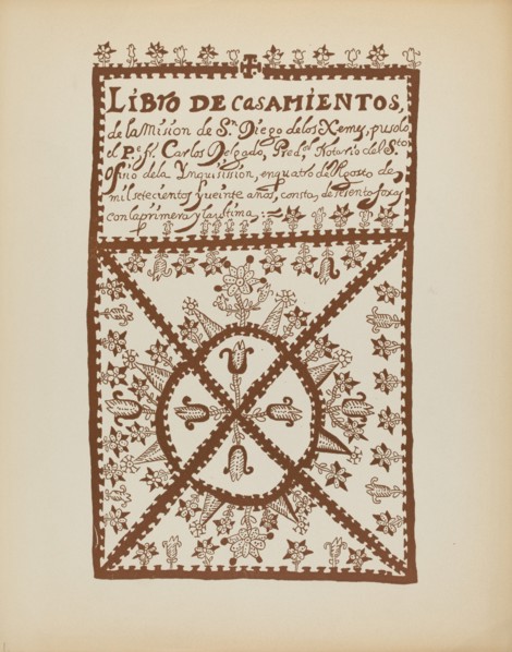 Plate 1: Jemez Book of Marriages: From Portfolio "Spanish Colonial Designs of New Mexico", 1935/1942 Creator: Unknown.