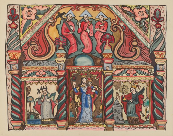 Plate 21: Main Altarpiece: From Portfolio "Spanish Colonial Designs of New Mexico", 1935/1942. Creator: Unknown.
