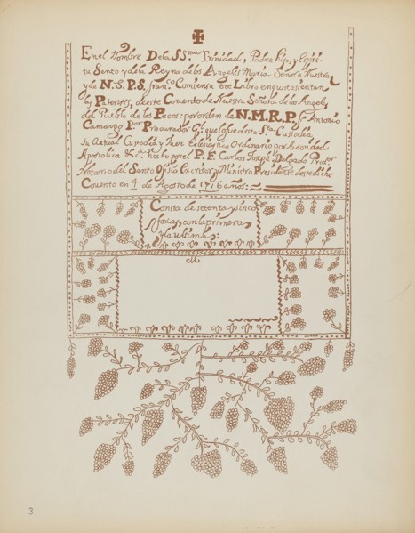 Plate 3: Pecos Book of Visitations: From Portfolio "Spanish Colonial Designs of New Mexico", 1935/19 Creator: Unknown.