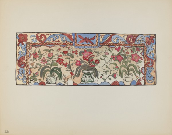 Plate 23: Painting on Buckskin, Laguna: From Portfolio "Spanish Colonial Designs...", 1935/1942. Creator: Unknown.
