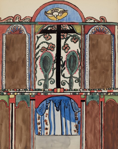 Plate 5: Main Altarpiece, Santa Cruz: From Portfolio "Spanish Colonial Designs of New Mexico", 1935/ Creator: Unknown.
