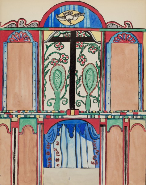 Plate 5: Main Altarpiece, Santa Cruz: From Portfolio "Spanish Colonial Designs of New Mexico", 1935/ Creator: Unknown.