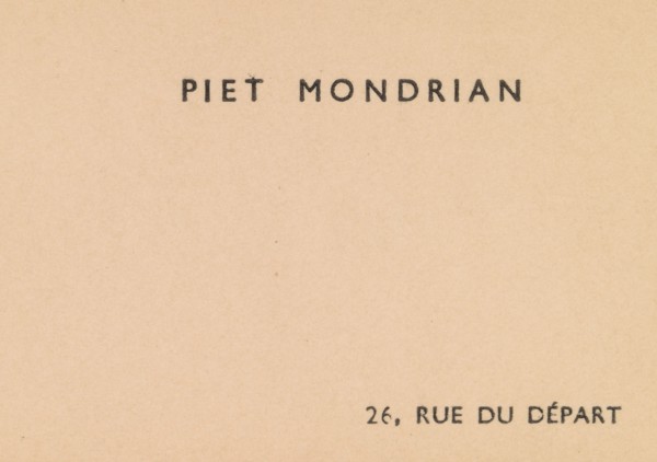 Piet Mondrian, calling card, ca. 1919-38. Creator: Anon.