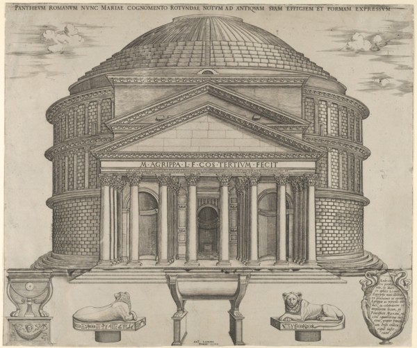 Elevation of the Pantheon in Rome, reconstructed to its original form, 1549. Creator: Anon.