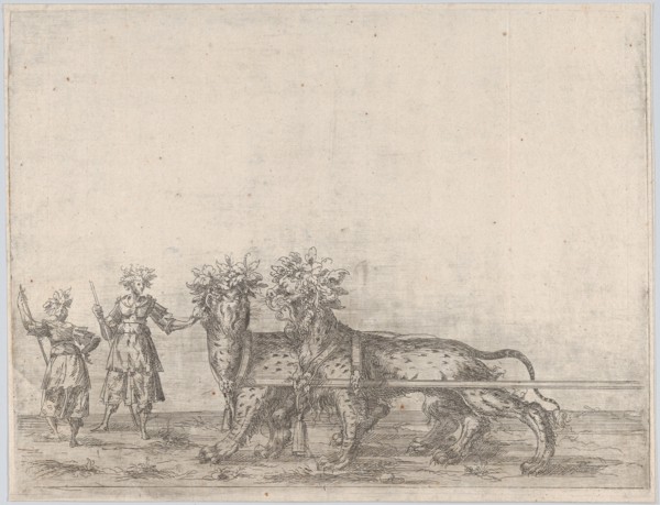 Procession, with two figures and two lions, 16th century., 16th century. Creator: Anon.