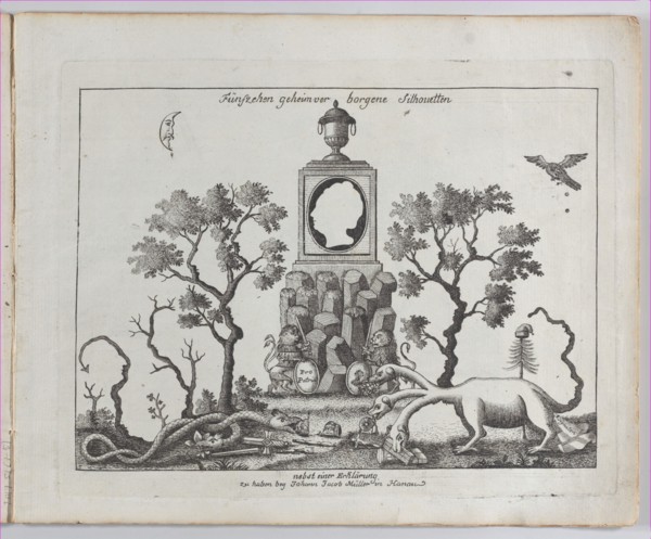 Landscape containing fifteen silhouettes, 1793-1800.,  Creator: Anon.