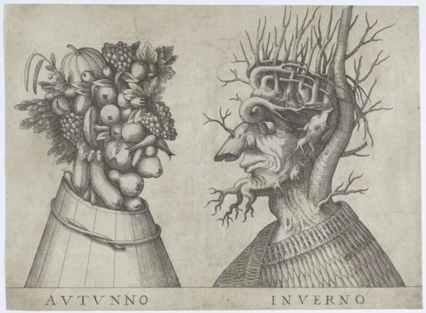 Autumn and Winter: two heads made from flora typical of those seasons, ca. 1580-1620., ca. 1580-1620 Creator: Anon.