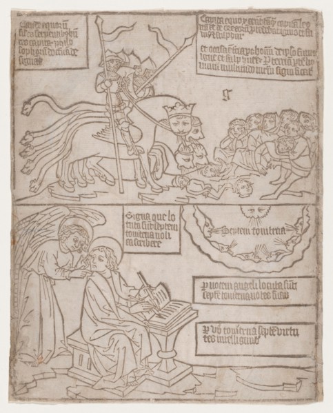 The Angels of the Euphrates Killing Mankind; and The Angel Preventing Saint John from..., 1440-1450. Creator: Anon.