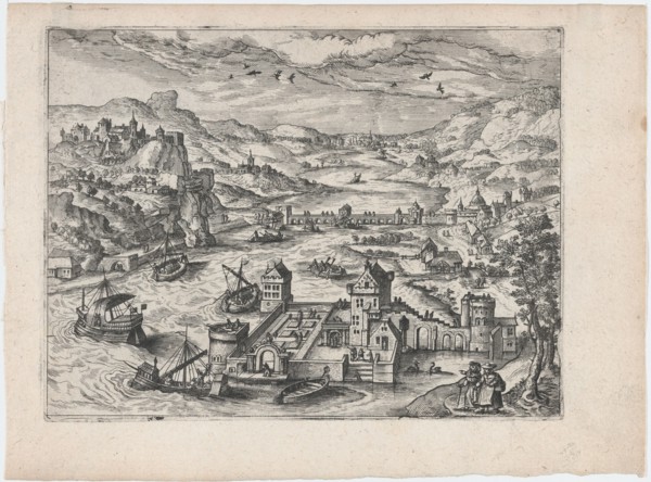 River Valley with a Traveling Couple, ca. 1570., ca. 1570. Creators: Anon, Lucas Gassel.