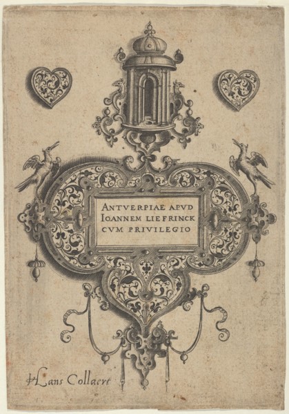 Title Plate, from Pendant Designs with Architectural Elements and Vegetal-Arabesque..., before 1573. Creator: Jan Collaert I.