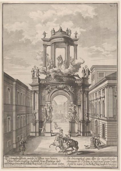 Triumphal arch erected by the foreign merchants of Vienna for the marriage of Joseph..., after 1699. Creator: Johann Adam Delsenbach.