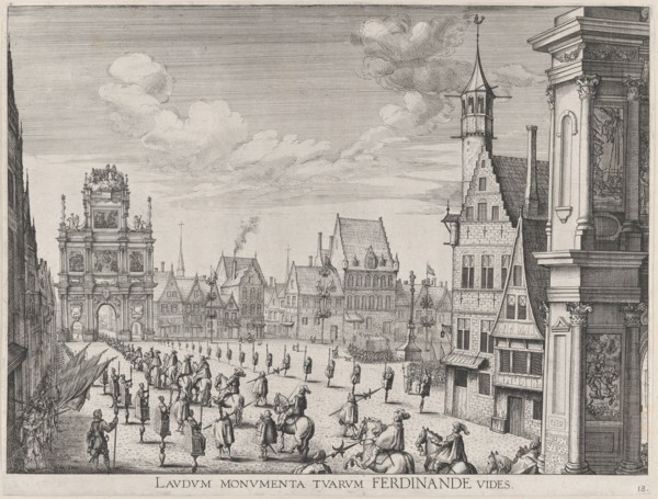 Plate 18: Procession of the Spanish Prince Ferdinand into the city of Ghent, January 28, 1..., 1636. Creators: Johannes Meursius, Willem van der Beke.