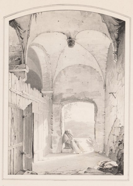 Pilgrim at the Gate (Einsiedler an der Pforte), 1827. Creator: Karl Blechen.