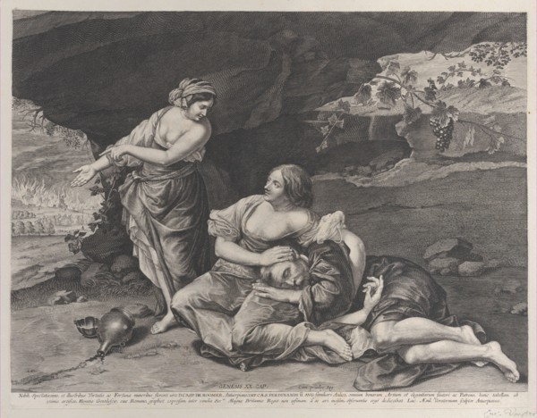 The drunkenness of Lot, who is asleep on his daughter's lap at center, while his other..., ca. 1628. Creator: Lucas Vorsterman.