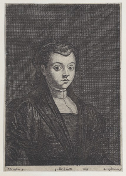 Portrait of a woman in black, with her hair covered by a headdress and a dark veil, 1650-66. Creator: Lucas Vorsterman II.