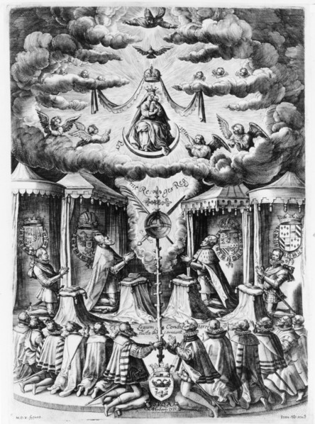 The Defenders of the Catholic Faith in the Netherlands adoring the Virgin, 1587. Creator: Jan Wierix.