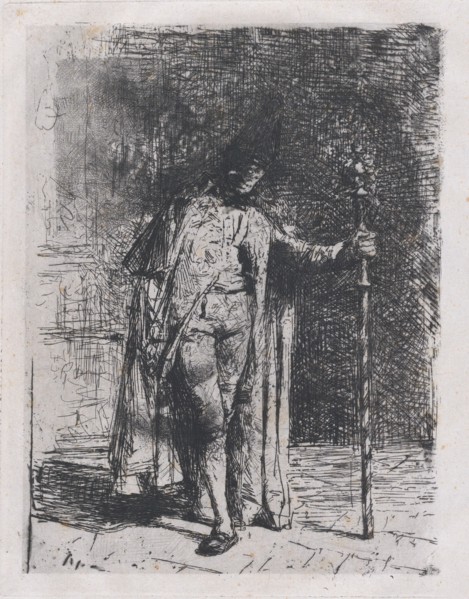 Master of ceremonies, a man standing facing the viewer holding a staff in his left han..., ca. 1865. Creator: Mariano Jose Maria Bernardo Fortuny y Carbo.